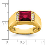 14k Square Created Ruby and Diamond Mens Ring