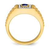 14k Square Sapphire and Diamond Mens Ring