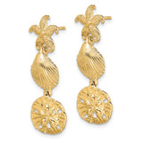 14K Starfish, Shell ,Sand Dollar Dangle Earrings