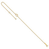 14K Textured and Polished Open Heart 9 inch Anklet Plus 1 inch Extender