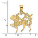 14K Textured Heart and Horse Charm