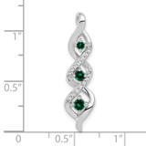 10k White Gold 1/15 carat Lab Grown Diamond VS/SI+ G+ and Lab Created Emerald Twist Chain Slide Pendant