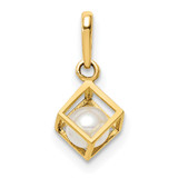 14K  3D Square w/FW Cultured Pearl Pendant