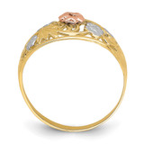 14k Tri- Color w/White Rhodium Floral Dome Ring
