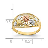 14k Tri- Color w/White Rhodium Floral Dome Ring