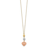 14K Tri-color Diamond-cut Beads and Puffed Heart 16 inch Necklace Plus 2 inch Extender