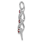 10k White Gold 1/15 carat Lab Grown Diamond VS/SI+ G+ and Lab Created Ruby Twist Chain Slide Pendant