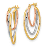 14k Tri-Color Diamond-cut Graduated 3 Ring Hoops