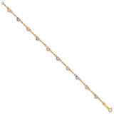 14k Tri-color Diamond-cut Puffed Heart 7 inch Bracelet