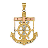 14k Tri-color Diamond-cut w/Textured Mariner's Cross Pendant - C3-DF14CA7A-8294