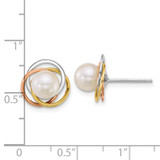 14k Tri-color Polished 6-7mm Round White South Sea Saltwater Cultured Pearl Love Knot Post Earrings