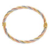 14K Tri-color Polished and Textured 4.30mm Twisted Hinged Oval Bangle Bracelet