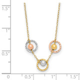 14K Tri-color Polished Beads in Three Diamond-cut Circles 18 inch Necklace
