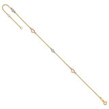 14k Tri-color Polished Hearts and Circles 9 inch Anklet Plus 1 inch Extender
