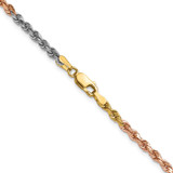 14K Tri-colored 20 inch 3mm Diamond-cut Rope with Lobster Clasp Chain