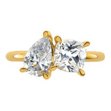 14k Two Stone 1 carat Pear and 1 carat Cushion Ring Mounting