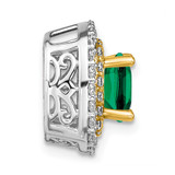 14k Two Tone 1/2 carat Lab Grown Diamond VS/SI+ G+ and Lab Created Emerald Chain Slide Pendant - PM-25BD958E-7174