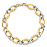 14k Two Tone Polished 9.5mm Fancy Oval Link 7.5 inch Bracelet