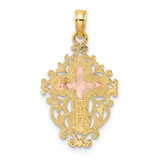 14k Two Tone w/ Lace Trim Crucifix Charm - K9-1908397E-4235