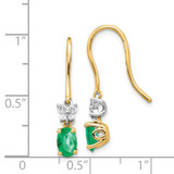 14k Two-tone 1/8ct Diamond and Oval Emerald Shepherd Hook Earrings