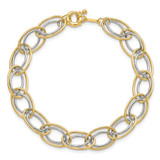 14k Two-tone 11mm Fancy Oval Link 7.5 inch Bracelet