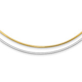 14k Two-tone 2mm Reversible White and Yellow 16 inch Omega Necklace Plus 2 inch Heart Chain Extender