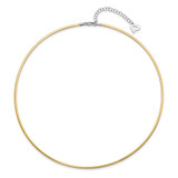 14k Two-tone 2mm Reversible White and Yellow 18 inch Omega Necklace Plus 2 inch Heart Chain Extender