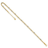 14K Two-tone 2-Strand Spiga Chain with Mirror Beads 9 inch Anklet Plus 1 inch Heart Dangle Extender