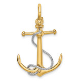 14K Two-tone 3-D Anchor w/T Bar and Rope w/Shackle Bail Charm