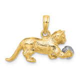 14k Two-Tone 3-D Cat Playing with Moveable Ball Charm