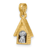 14k Two-tone 3-D Dog Inside Dog House Charm