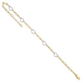 14K Two-tone 5 Hearts and Paperclip Links 9 inch Anklet Plus 1 inch Extender