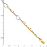 14K Two-tone 5 Hearts and Paperclip Links 9 inch Anklet Plus 1 inch Extender