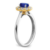 14k Two-Tone 5/8 carat Lab Grown Diamond VS/SI+ G+ and Oval Lab Created Blue Sapphire Halo Fashion Ring