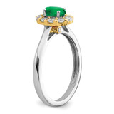 14k Two-Tone 5/8 carat Lab Grown Diamond VS/SI+ G+ and Oval Lab Created Emerald Halo Fashion Ring