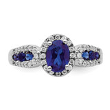 10k White Gold 1/3 carat Lab Grown Diamond VS/SI+ G+ and Oval Lab Created Blue Sapphire Ring
