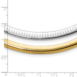 14k Two-tone 6mm Lightweight Reversible 16 inch Omega Necklace Plus 2 inch Heart Chain Extender