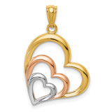 14K Two-tone and White Rhodium Polished 3 Hearts Pendant - D4-4A3C1A01-6355