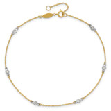14k Two-tone Bezel-set CZ 6-Station 9 inch Anklet Plus 1 inch Extender