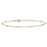 14k Two-tone Cable Chain with Mirror Beads 8-Station 9 inch Anklet Plus 1 inch Heart Dangle Extender
