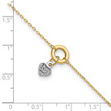 14K Two-tone Circle with Diamond-cut Puffed Heart Dangle 9 inch Anklet Plus 1 inch Heart Dangle Extender
