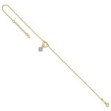 14K Two-tone Circle with Diamond-cut Puffed Heart Dangle 9 inch Anklet Plus 1 inch Heart Dangle Extender