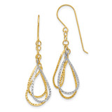 14K Two-tone Diamond Cut Tear Drop Shepherd Hook Earrings