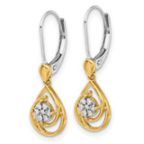 14k Two-tone Diamond Teardrop Dangle Leverback Earrings