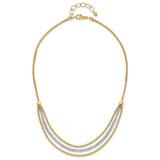 14K Two-tone Diamond-cut Beads and Mesh Chain 3-Strand Bib 15.75 inch Necklace Plus 2 inch Extender