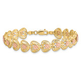 14k Two-tone Diamond-cut Hearts with Flowers 7.25 inch Bracelet
