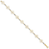 14k Two-tone Diamond-cut Open 4-Leaf Clovers and Beads 7.5 inch Bracelet