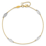 14K Two-Tone Diamond-cut Polished Leaf 4-Station 9 inch Anklet Plus 1 inch Extender