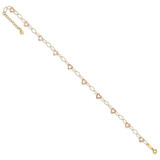 14k Two-tone Hammered Open Hearts Oval Link 9 inch Anklet Plus 1 inch Heart Dangle Extender