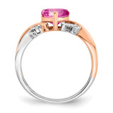 14k Two-tone Heart Created Pink Sapphire and Diamond Ring